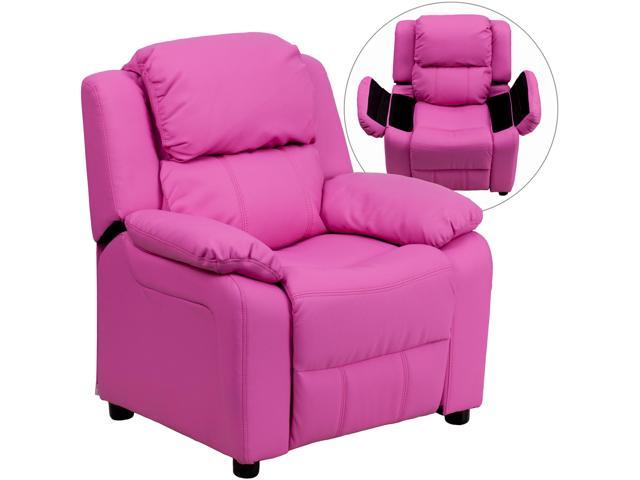 Photos - Chair Flash Furniture Deluxe Padded Contemporary Hot Pink Vinyl Kids Recliner with Storage Arms 