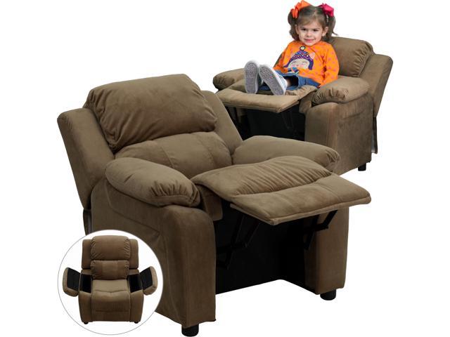 Photos - Chair Flash Furniture Deluxe Padded Contemporary Brown Microfiber Kids Recliner with Storage Arm 