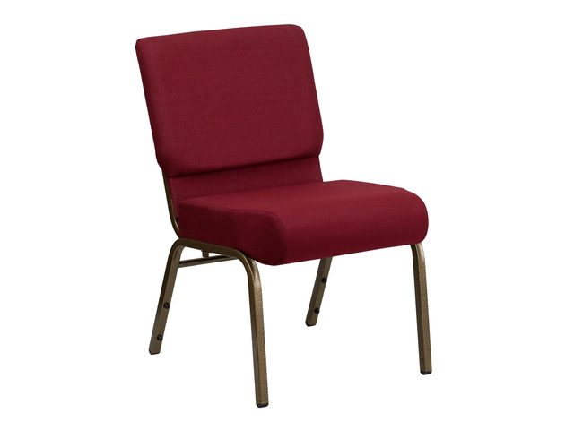 HERCULES Series 21''W Stacking Church Chair in Burgundy Fabric - Gold Vein Frame