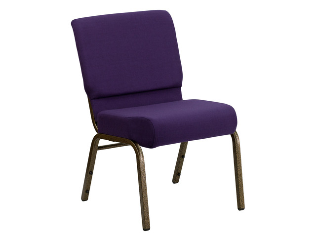 HERCULES Series 21''W Stacking Church Chair in Royal Purple Fabric - Gold Vein Frame