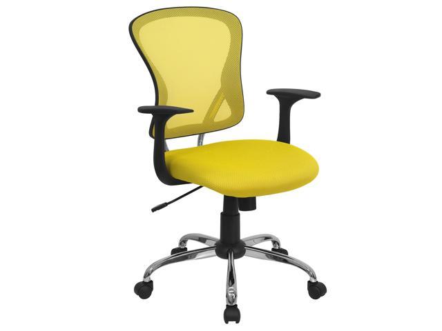 Photos - Computer Chair Flash Furniture Mid-Back Yellow Mesh Swivel Task Chair with Chrome Base and Arms H-8369F-Y 