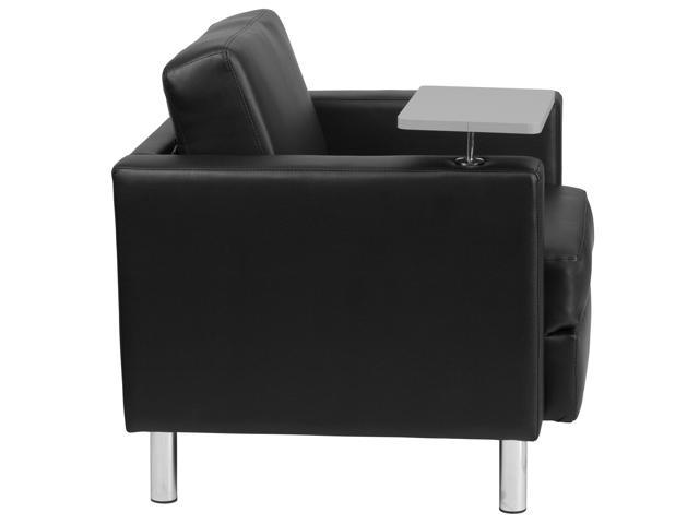 Photos - Chair Flash Furniture Black Leather Guest  with Tablet Arm, Tall Chrome Legs and Cup Holder 