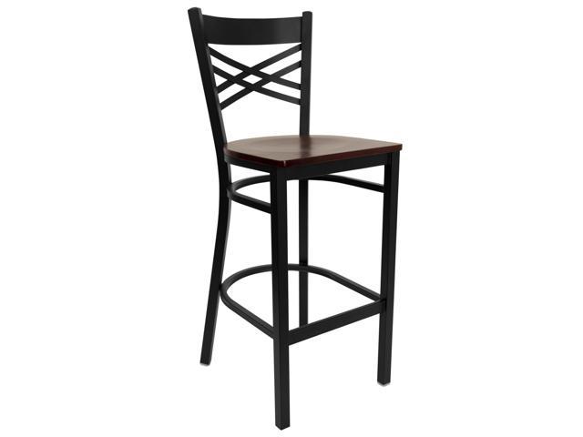 Photos - Chair Flash Furniture HERCULES Series Black "X" Back Metal Restaurant Barstool - Mahogany Wood S 