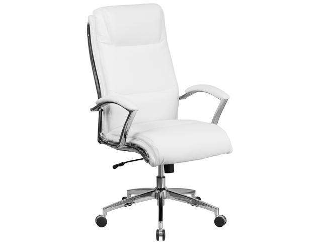 Flash Furniture High Back Designer White Leather Executive Swivel Chair with Chrome Base and Arms