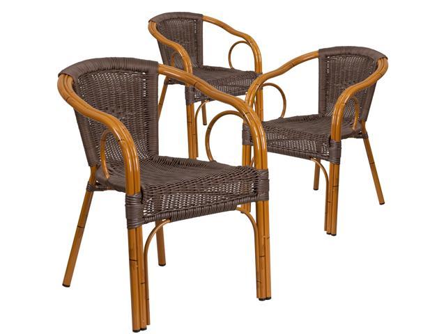 Photos - Garden Furniture Flash Furniture Cadiz Series Bamboo Patio Chair Dark Brown Rattan/Red Bamb 
