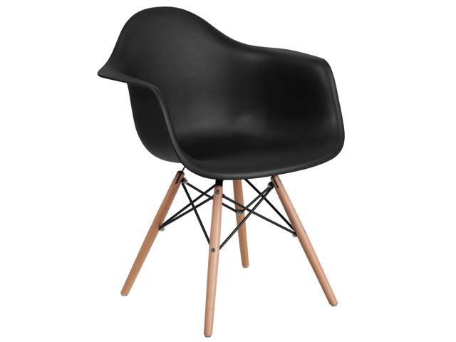 Photos - Chair Flash Furniture Alonza Series Black Plastic  with Wooden Legs FH-132-DPP-BK-GG 
