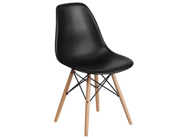 Photos - Chair Flash Furniture Elon Series Black Plastic  with Wood Base 30DPPBK 