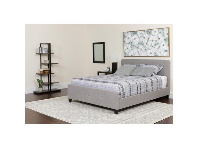 Tribeca Queen Size Tufted Upholstered Platform Bed in Light Gray Fabric with Pocket Spring Mattress