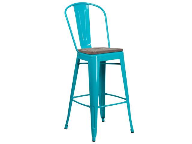 Photos - Chair Flash Furniture 30' High Crystal Teal-Blue Metal Barstool with Back and Wood Seat 88914287 