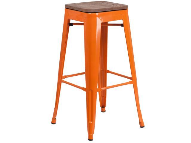 Photos - Chair Flash Furniture 30' High Backless Orange Metal Barstool with Square Wood Seat 889142874164 