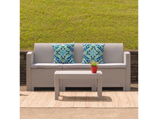 Photos - Garden Furniture Flash Furniture Light Gray Faux Rattan Sofa with All-Weather Light Gray Cushions 889142156 