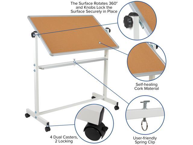 HERCULES Series 45.25'W x 54.75'H Reversible Mobile Cork Bulletin Board and White Board with Pen Tray