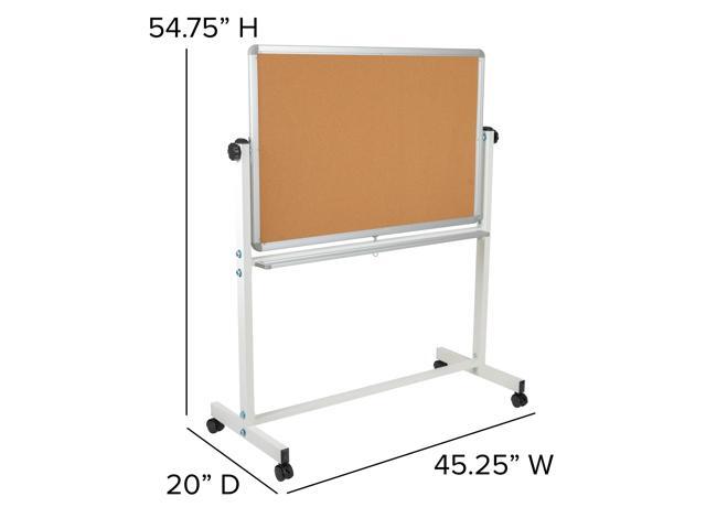 HERCULES Series 45.25'W x 54.75'H Reversible Mobile Cork Bulletin Board and White Board with Pen Tray