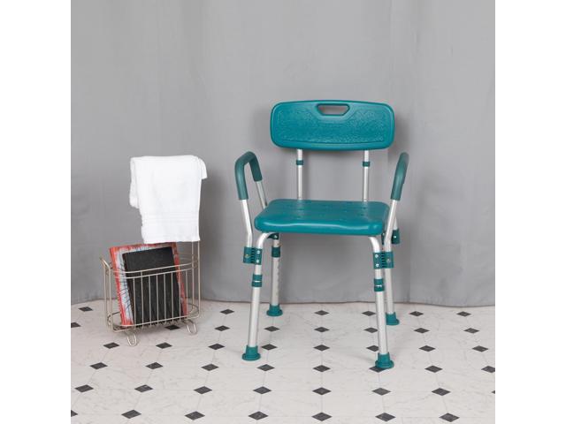 HERCULES Series 300 Lb. Capacity Adjustable Teal Bath & Shower Chair with Quick Release Back & Arms