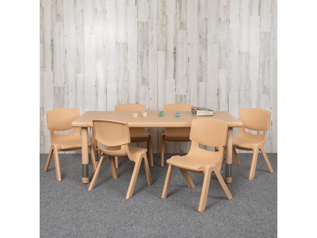 24'W x 48'L Rectangular Natural Plastic Height Adjustable Activity Table Set with 6 Chairs