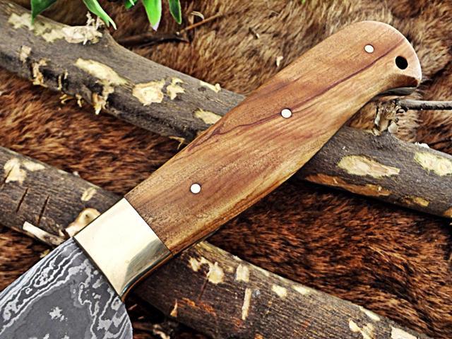 12 Inches long custom made Damascus steel full tang butcher Knife 7' full tang blade blade Natural Kow wood scale with brass bolster