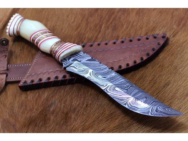 13' Long hand forged Damascus steel skinning knife, Engraved Camel bone scale crafted with engraved brass & Camel bone spacer hunting knife, Cow...