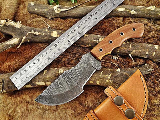 10' Long hand forged twist pattern full tang hand forged Damascus steel tracker knife, Brown Rose wood with scale with 3 inserting lace holes, Cow...