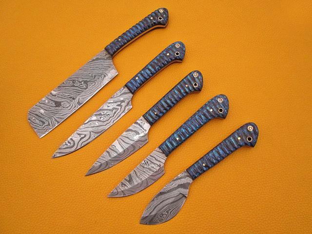 Damascus steel kitchen utility knife 5 pieces set, Overall Length of All Set (10.6+9.6+9.0+8.0+7.6)Inches (approximately)long custom made Damascus...