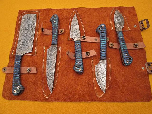 Damascus steel kitchen utility knife 5 pieces set, Overall Length of All Set (10.6+9.6+9.0+8.0+7.6)Inches (approximately)long custom made Damascus...