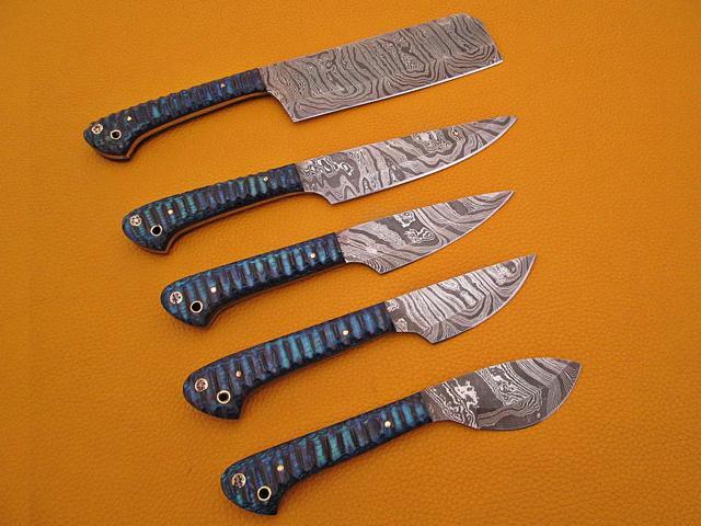 Damascus steel kitchen utility knife 5 pieces set, Overall Length of All Set (10.6+9.6+9.0+8.0+7.6)Inches (approximately)long custom made Damascus...