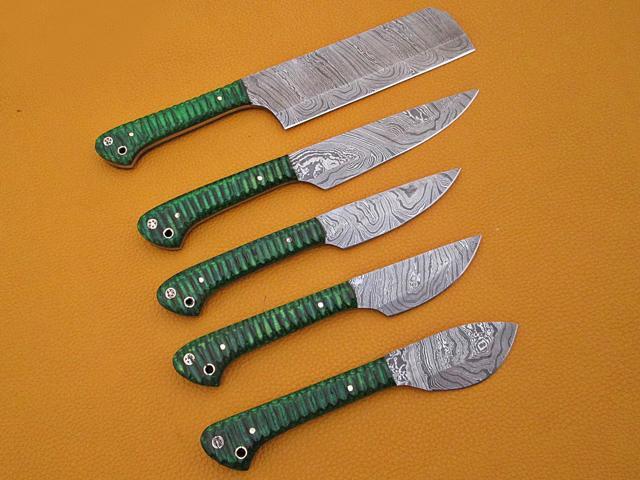 Damascus steel kitchen utility knife 5 pieces set, Overall Length of All Set (10.6+9.6+9.0+8.0+7.6)Inches (approximately)long custom made Damascus...