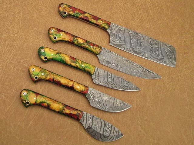 Damascus steel kitchen utility knife 5 pieces set, Overall Length of All Set (10.6+9.6+9.0+8.0+7.6)Inches (approximately)long custom made Damascus...