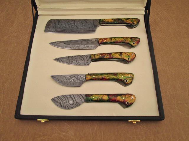 Damascus steel kitchen utility knife 5 pieces set, Overall Length of All Set (10.6+9.6+9.0+8.0+7.6)Inches (approximately)long custom made Damascus...
