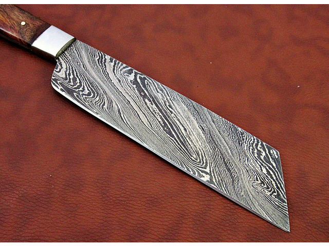 12 Inches long custom made Damascus steel full tang butcher Knife 7' full tang blade blade Natural Kow wood scale with brass bolster Brown