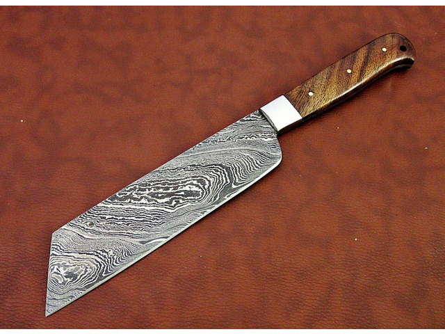 12 Inches long custom made Damascus steel full tang butcher Knife 7' full tang blade blade Natural Kow wood scale with brass bolster Brown