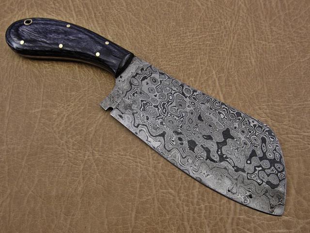 9.5' hand forged rain drop pattern Damascus steel Butcher knife, Meat cleaver, 2 tone wood scale, Rain drop pattern Damascus Steel 5 mm blade