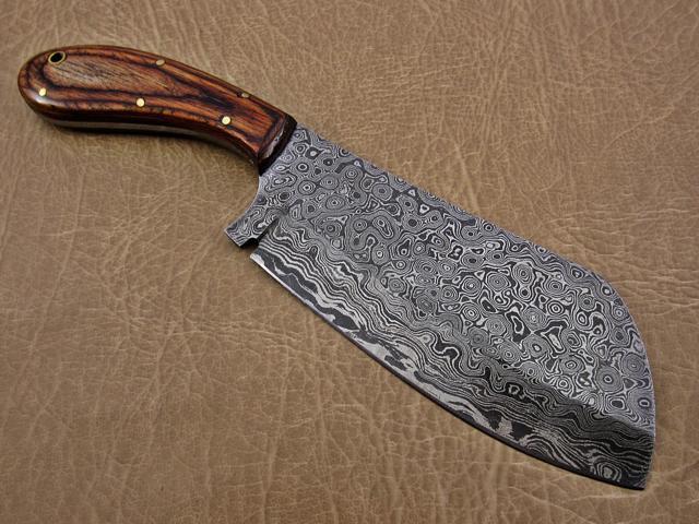 9.5' hand forged rain drop pattern Damascus steel Butcher knife, Meat cleaver, 2 tone wood scale, Rain drop pattern Damascus Steel 5 mm blade Brown