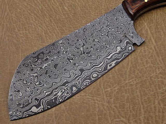 9.5' hand forged rain drop pattern Damascus steel Butcher knife, Meat cleaver, 2 tone wood scale, Rain drop pattern Damascus Steel 5 mm blade Brown