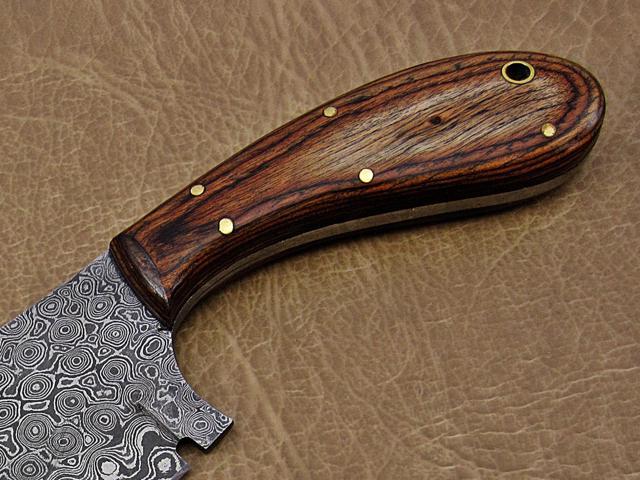 9.5' hand forged rain drop pattern Damascus steel Butcher knife, Meat cleaver, 2 tone wood scale, Rain drop pattern Damascus Steel 5 mm blade Brown