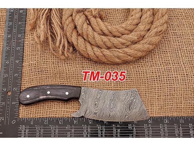 9' long hand forged Twist Pattern Damascus steel Butcher Meat cleaver, Natural walnut wood scale, Cow hide Leather sheath included