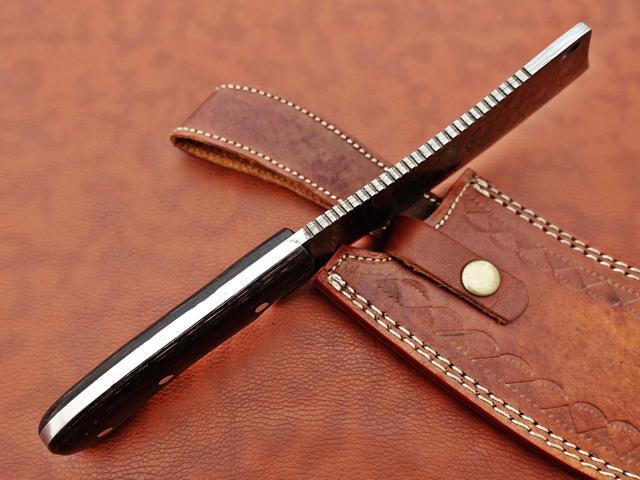 10' long hand forged rain drop Pattern Damascus steel Butcher Meat cleaver, Natural walnut wood scale, Cow hide Leather sheath included (Black)