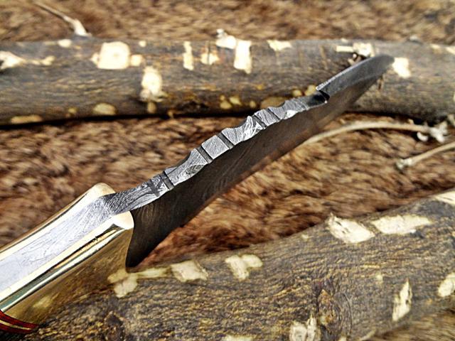 9' Long hand forged Damascus steel full tang skinning Knife with gut hook, 2 tone Dollar wood with Brass Bolster, Cow hide Leather sheath