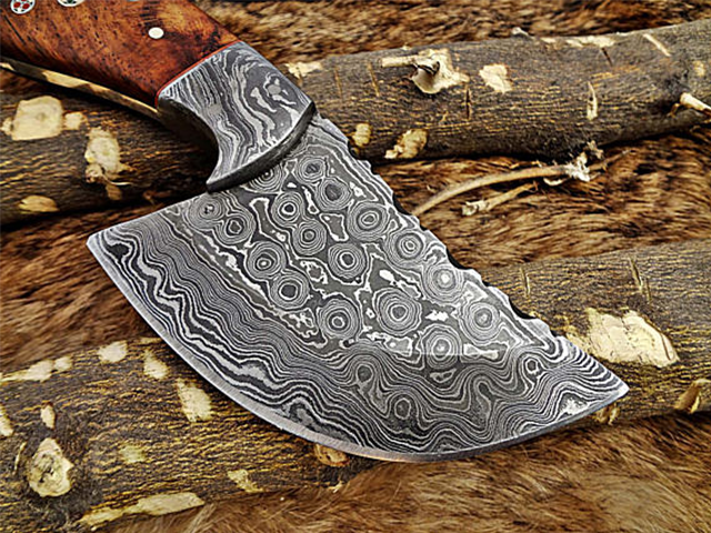 7' long compact Hand Forged Damascus Steel wide blade Knife with 3.5' cutting, Natural Rose wood scale with Bolster cow hide leather sheath