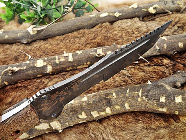 14' Long hand forged Damascus steel tracker knife full tang Tanto blade, Natural rose wood scale with hole, cow hide leather sheath