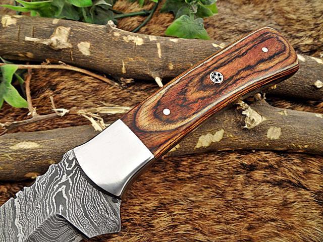 11' Long hand forged Damascus steel full tang blade skinning Knife, 2 tone brown Dollar wood with Brass bolster scale, Cow Leather sheath