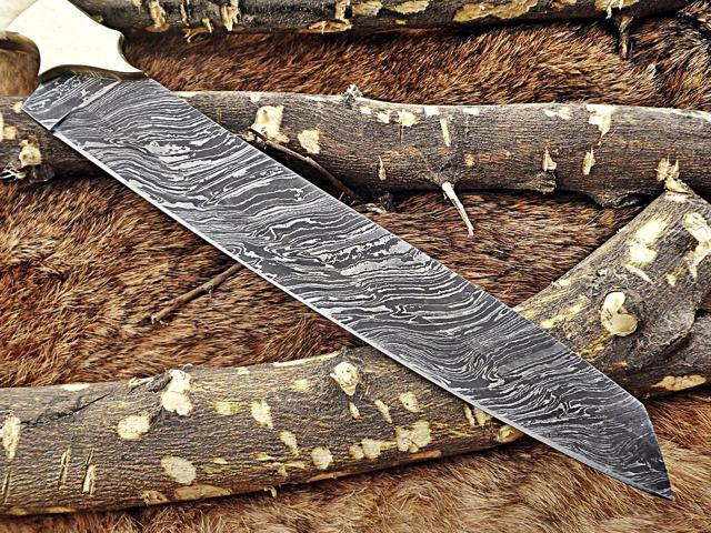 13 Inches long custom made Damascus steel full tang 9' blade kitchen Knife, Camel bone 4' scale with brass bolster