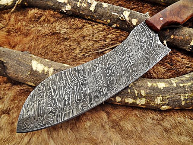 Damascus steel full tang blade Chopper, 13 Inches long custom made chef Knife 7.5' long cutting edge Rose Wood scale
