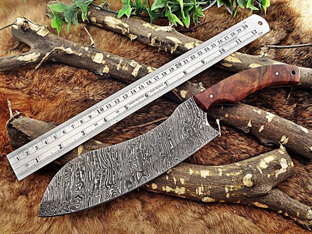 Damascus steel full tang blade Chopper, 13 Inches long custom made chef Knife 7.5' long cutting edge Rose Wood scale