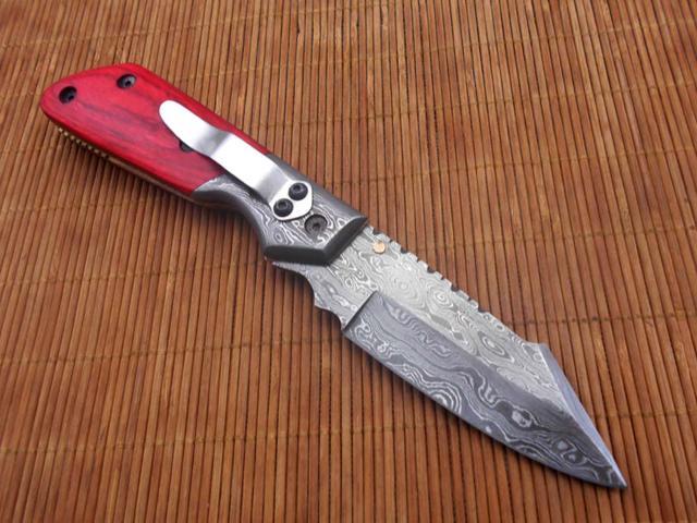 8.3' long hand forged custom made Damascus steel pocket clip folding knife, Various scale Colors available with Damascus Bolster, 4' long blade,...