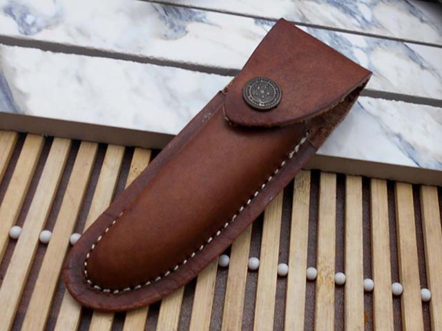 Laguiole Folding Damascus steel knife. hand forged custom twist pattern 4' Blade. Available in various scales with brass bolster. Cow hide leather...