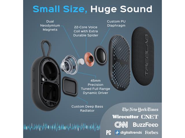 TREBLAB HD-Go - Ultra Portable Hand Held Speaker with Clip, 7W Power with Bass, 16H Playtime, IPX7 Waterproof, Built-in Mic, Compact & Lightweight,...