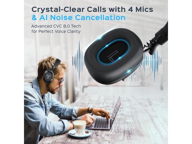 TREBLAB U5 - Hybrid Active Noise Cancelling Headphones Over-Ear Bluetooth 5.3, 55H Battery, Deep Bass, Multipoint, IPX4, Foldable, Mic for Calls,...