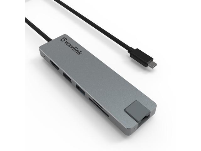 WAVLINK 6 Port USB C Hub, Mini Portable USB Hub with 100W Power Delivery, 4K@30Hz HDMI Display, 2xUSB A, 1xUSB C, Gigabit Ethernet, SD/TF Card.