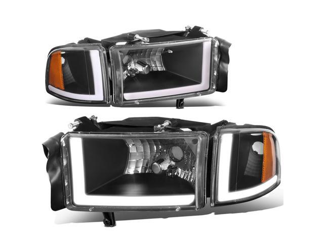 DNA Motoring HL-LB2-DR944-BK-AM For 1994 to 2002 Dodge Ram 1500 2500 3500 LED DRL Headlight Black Housing Amber Corner Headlamp 95 96 97 98 99 00...