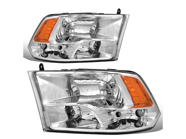 DNA Motoring HL-OH-DR09QUA-CH-AM For 2009 to 2018 Dodge Ram Truck 1500 2500 3500 Pair Headlight Chrome Housing Amber Corner Headamp - 4th Gen 10 11...